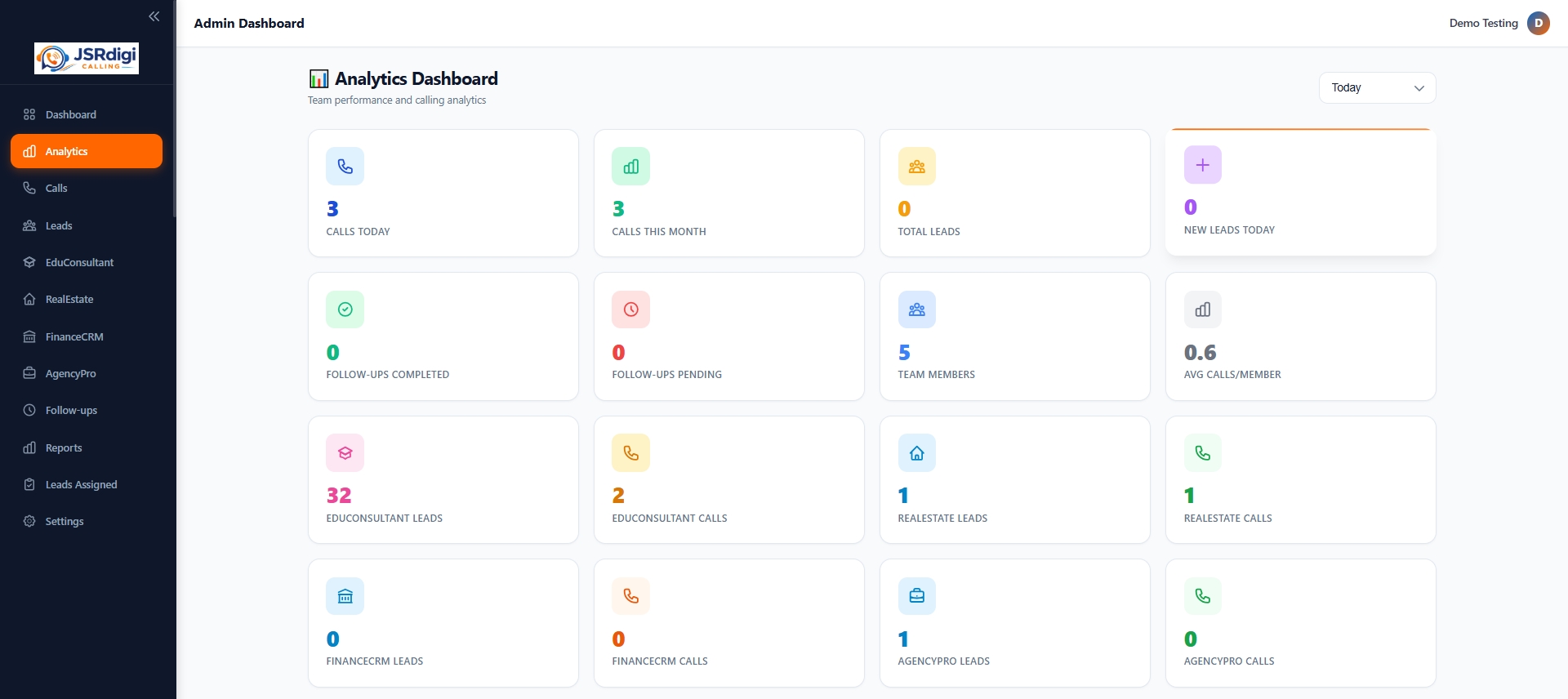 JSRdigi Lead Management CRM Dashboard